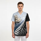 Personalised New Zealand Pakeha Scrub Top Kiwi Silver Fern and Sailing Ship Compass