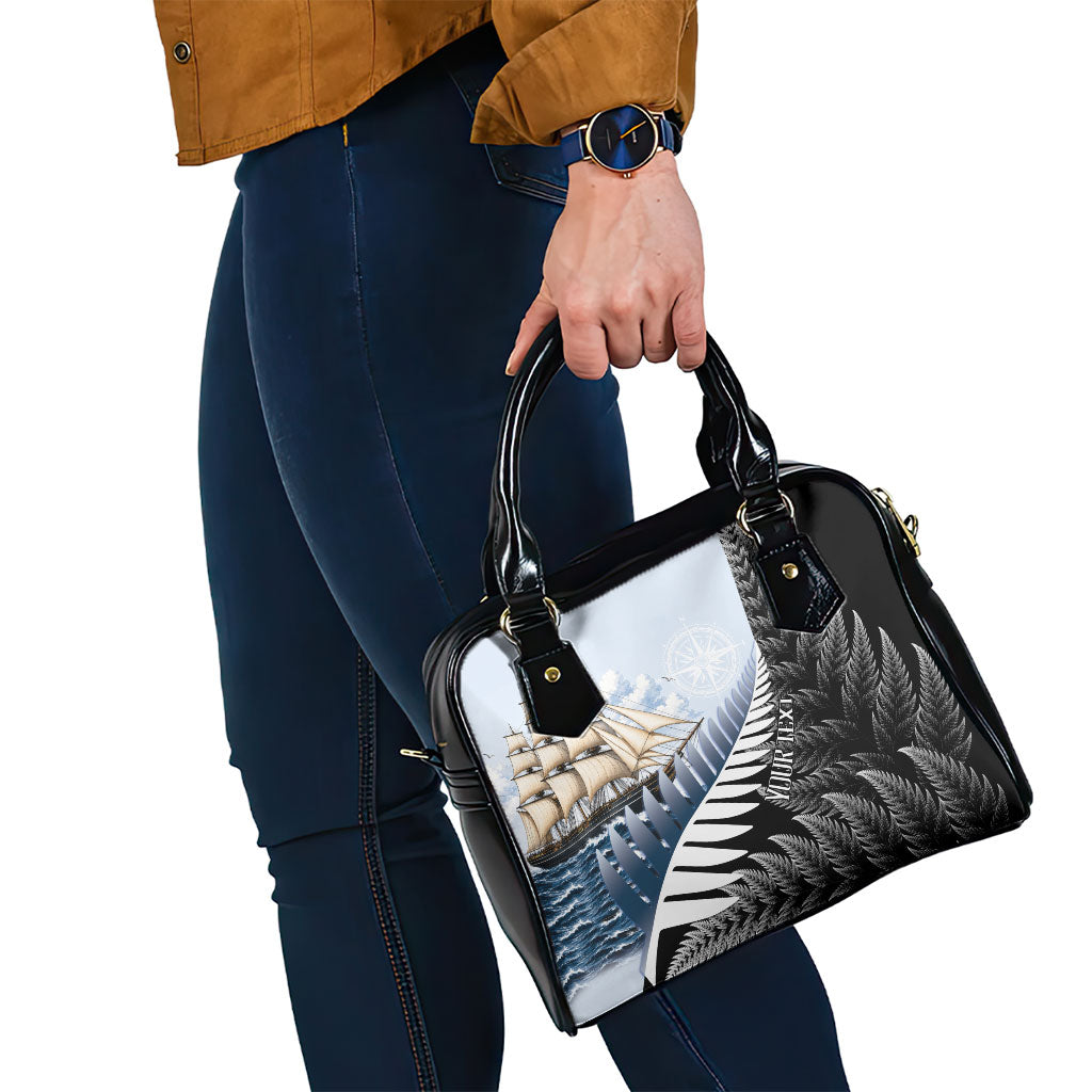 Personalised New Zealand Pakeha Shoulder Handbag Kiwi Silver Fern and Sailing Ship Compass