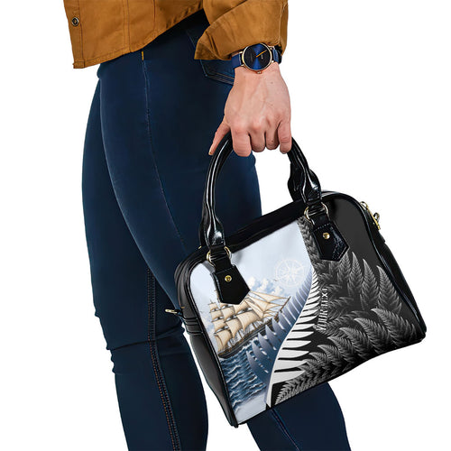 Personalised New Zealand Pakeha Shoulder Handbag Kiwi Silver Fern and Sailing Ship Compass