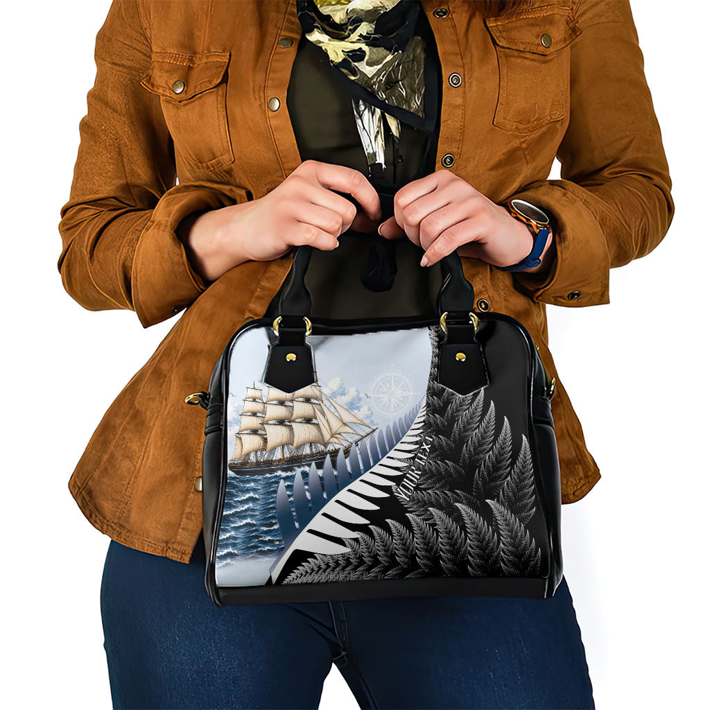Personalised New Zealand Pakeha Shoulder Handbag Kiwi Silver Fern and Sailing Ship Compass