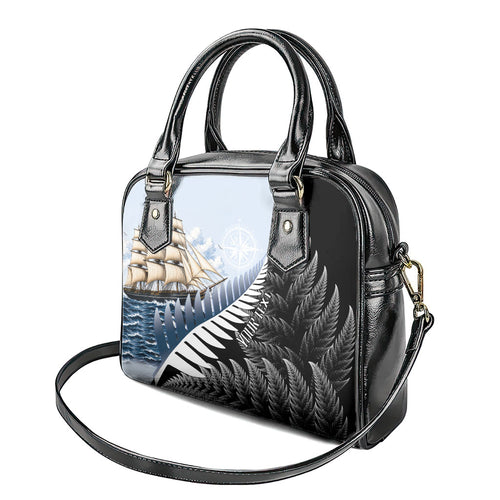 Personalised New Zealand Pakeha Shoulder Handbag Kiwi Silver Fern and Sailing Ship Compass
