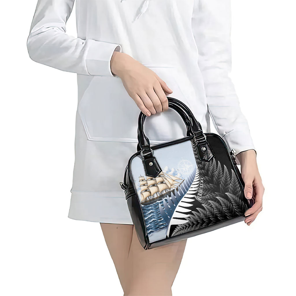 Personalised New Zealand Pakeha Shoulder Handbag Kiwi Silver Fern and Sailing Ship Compass