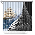 Personalised New Zealand Pakeha Shower Curtain Kiwi Silver Fern and Sailing Ship Compass