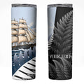 Personalised New Zealand Pakeha Skinny Tumbler Kiwi Silver Fern and Sailing Ship Compass