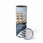 Personalised New Zealand Pakeha Skinny Tumbler Kiwi Silver Fern and Sailing Ship Compass