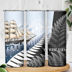 Personalised New Zealand Pakeha Skinny Tumbler Kiwi Silver Fern and Sailing Ship Compass