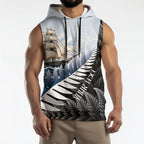Personalised New Zealand Pakeha Sleeveless Hoodie Kiwi Silver Fern and Sailing Ship Compass