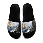 Personalised New Zealand Pakeha Slide Sandals Kiwi Silver Fern and Sailing Ship Compass