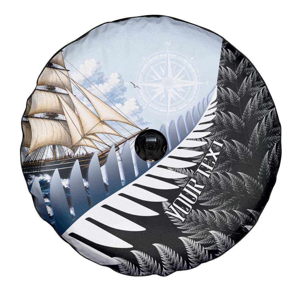 Personalised New Zealand Pakeha Spare Tire Cover Kiwi Silver Fern and Sailing Ship Compass