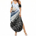 Personalised New Zealand Pakeha Summer Maxi Dress Kiwi Silver Fern and Sailing Ship Compass