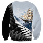 Personalised New Zealand Pakeha Sweatshirt Kiwi Silver Fern and Sailing Ship Compass
