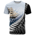 Personalised New Zealand Pakeha T Shirt Kiwi Silver Fern and Sailing Ship Compass
