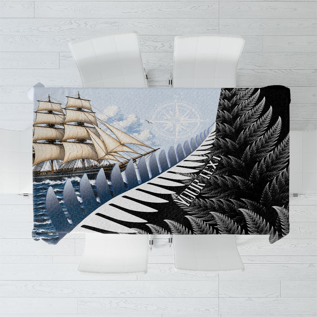 Personalised New Zealand Pakeha Tablecloth Kiwi Silver Fern and Sailing Ship Compass