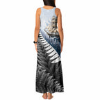 Personalised New Zealand Pakeha Tank Maxi Dress Kiwi Silver Fern and Sailing Ship Compass
