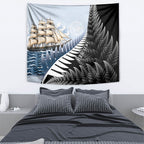 Personalised New Zealand Pakeha Tapestry Kiwi Silver Fern and Sailing Ship Compass