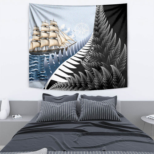 Personalised New Zealand Pakeha Tapestry Kiwi Silver Fern and Sailing Ship Compass