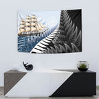 Personalised New Zealand Pakeha Tapestry Kiwi Silver Fern and Sailing Ship Compass