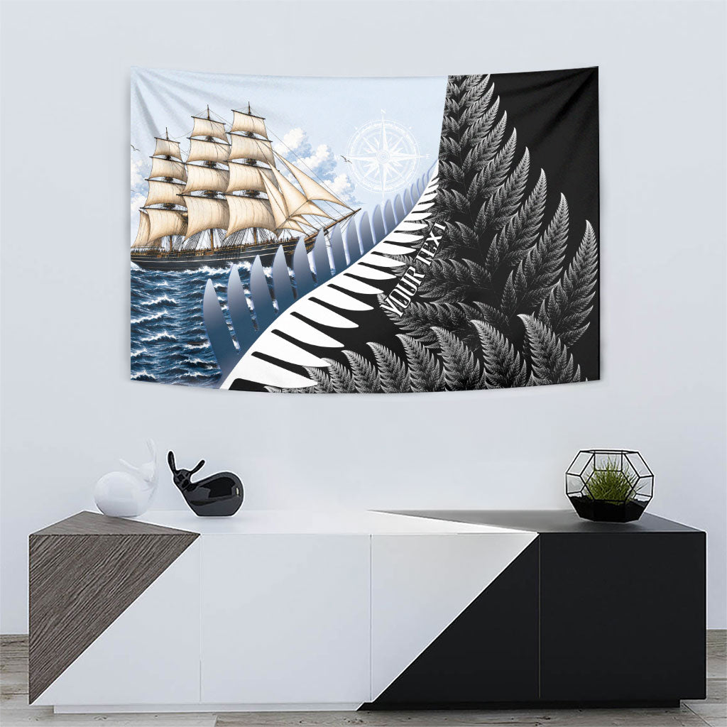 Personalised New Zealand Pakeha Tapestry Kiwi Silver Fern and Sailing Ship Compass