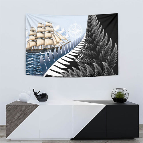 Personalised New Zealand Pakeha Tapestry Kiwi Silver Fern and Sailing Ship Compass