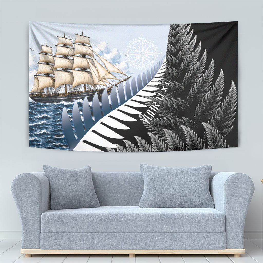 Personalised New Zealand Pakeha Tapestry Kiwi Silver Fern and Sailing Ship Compass