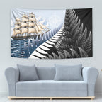 Personalised New Zealand Pakeha Tapestry Kiwi Silver Fern and Sailing Ship Compass