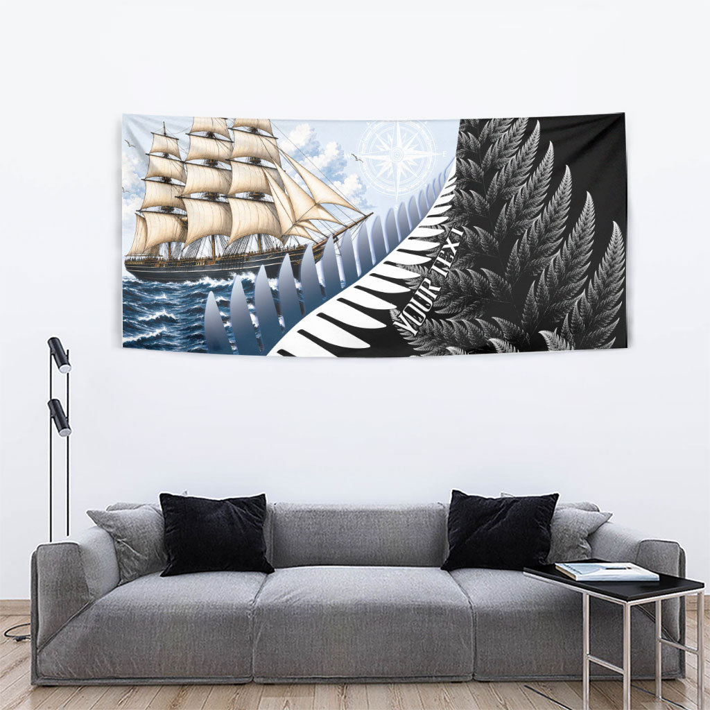Personalised New Zealand Pakeha Tapestry Kiwi Silver Fern and Sailing Ship Compass
