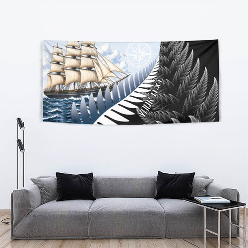 Personalised New Zealand Pakeha Tapestry Kiwi Silver Fern and Sailing Ship Compass