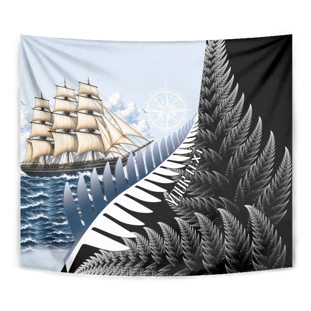 Personalised New Zealand Pakeha Tapestry Kiwi Silver Fern and Sailing Ship Compass