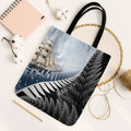 Personalised New Zealand Pakeha Tote Bag Kiwi Silver Fern and Sailing Ship Compass