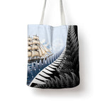Personalised New Zealand Pakeha Tote Bag Kiwi Silver Fern and Sailing Ship Compass