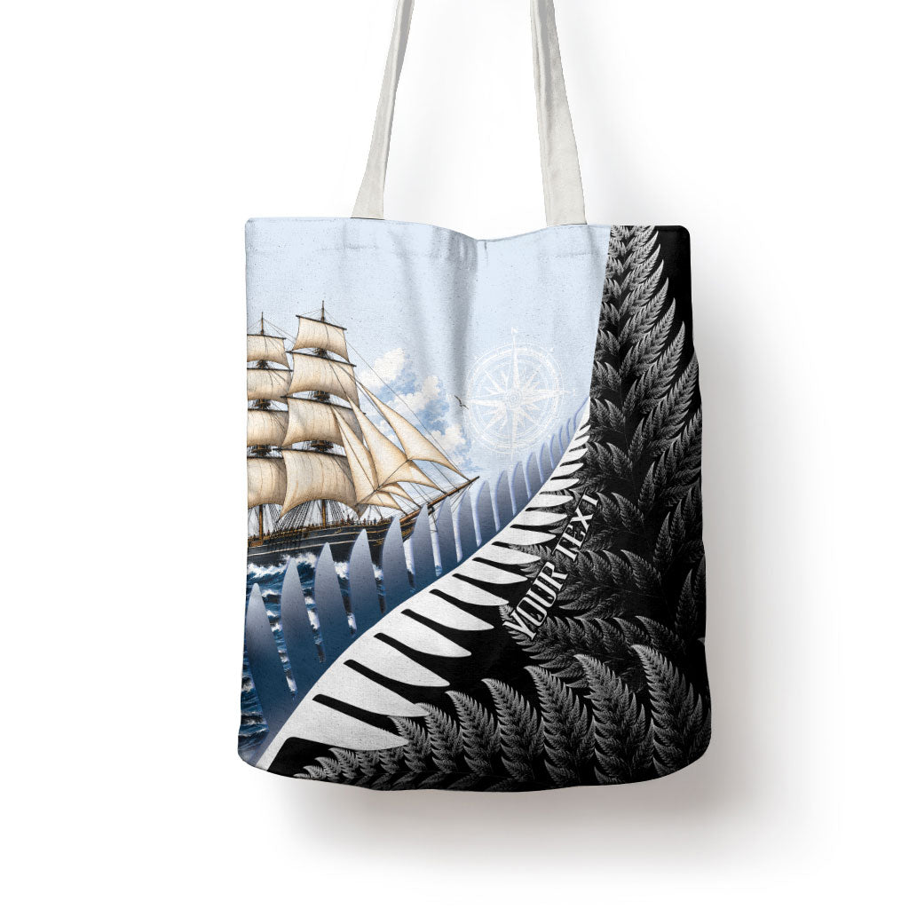 Personalised New Zealand Pakeha Tote Bag Kiwi Silver Fern and Sailing Ship Compass