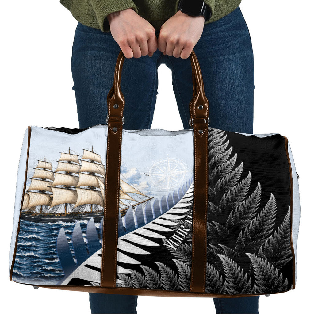 Personalised New Zealand Pakeha Travel Bag Kiwi Silver Fern and Sailing Ship Compass