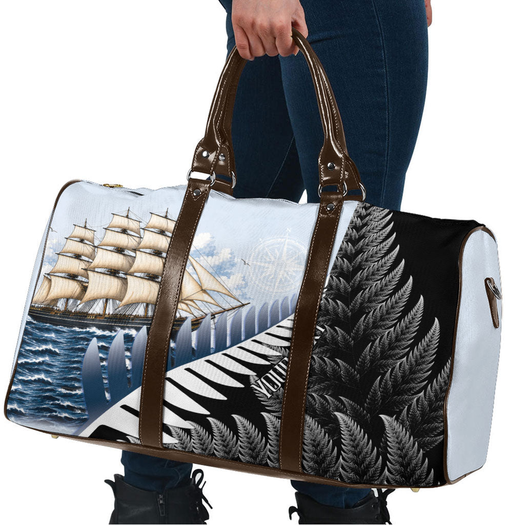 Personalised New Zealand Pakeha Travel Bag Kiwi Silver Fern and Sailing Ship Compass