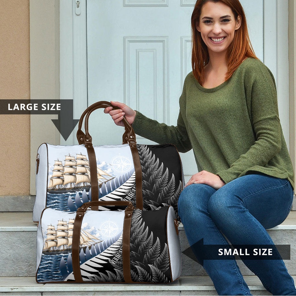 Personalised New Zealand Pakeha Travel Bag Kiwi Silver Fern and Sailing Ship Compass