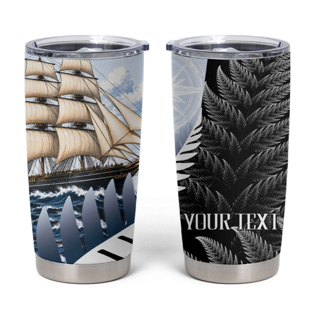 Personalised New Zealand Pakeha Tumbler Cup Kiwi Silver Fern and Sailing Ship Compass