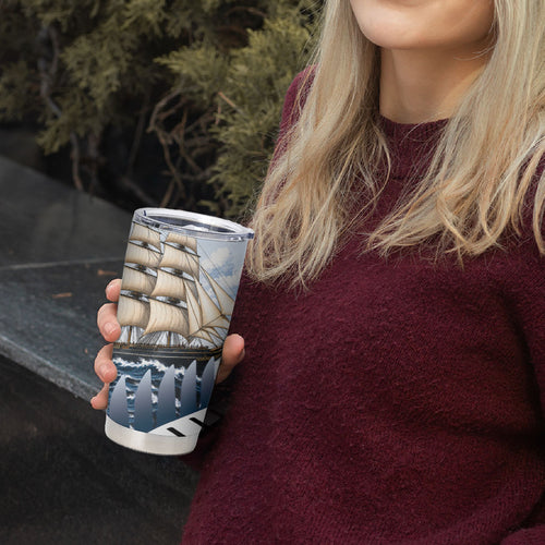 Personalised New Zealand Pakeha Tumbler Cup Kiwi Silver Fern and Sailing Ship Compass