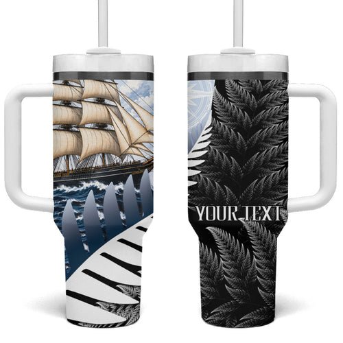 Personalised New Zealand Pakeha Tumbler With Handle Kiwi Silver Fern and Sailing Ship Compass