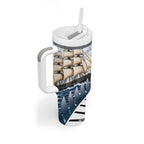 Personalised New Zealand Pakeha Tumbler With Handle Kiwi Silver Fern and Sailing Ship Compass