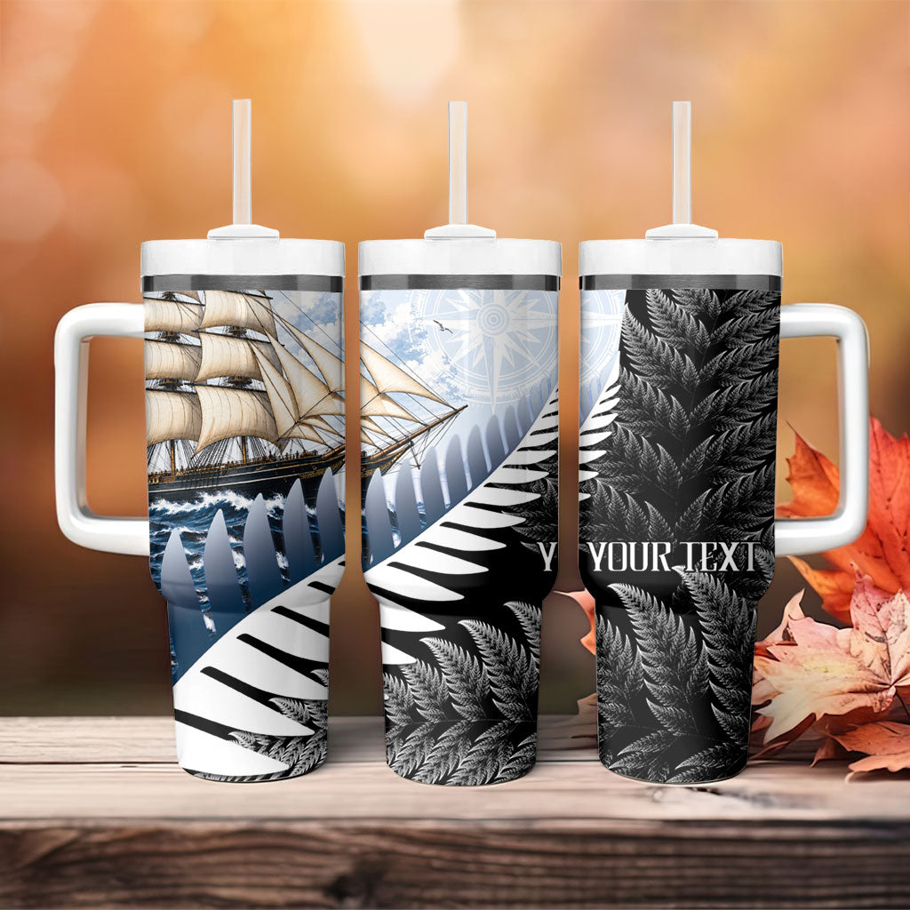 Personalised New Zealand Pakeha Tumbler With Handle Kiwi Silver Fern and Sailing Ship Compass