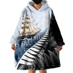 Personalised New Zealand Pakeha Wearable Blanket Hoodie Kiwi Silver Fern and Sailing Ship Compass