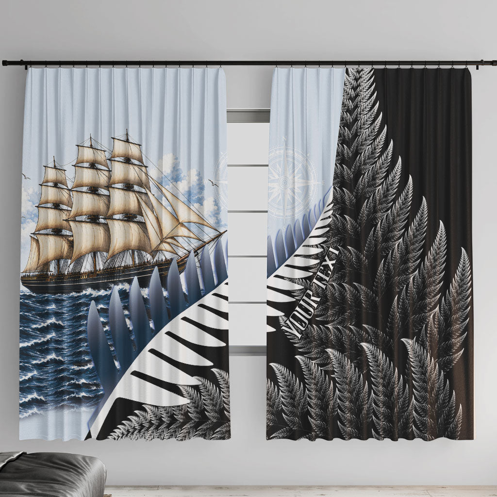 Personalised New Zealand Pakeha Window Curtain Kiwi Silver Fern and Sailing Ship Compass