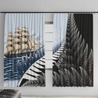 Personalised New Zealand Pakeha Window Curtain Kiwi Silver Fern and Sailing Ship Compass