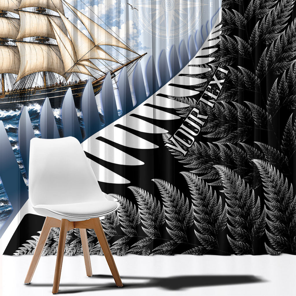 Personalised New Zealand Pakeha Window Curtain Kiwi Silver Fern and Sailing Ship Compass