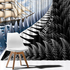 Personalised New Zealand Pakeha Window Curtain Kiwi Silver Fern and Sailing Ship Compass
