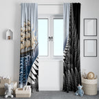 Personalised New Zealand Pakeha Window Curtain Kiwi Silver Fern and Sailing Ship Compass