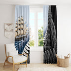 Personalised New Zealand Pakeha Window Curtain Kiwi Silver Fern and Sailing Ship Compass
