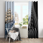 Personalised New Zealand Pakeha Window Curtain Kiwi Silver Fern and Sailing Ship Compass