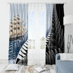Personalised New Zealand Pakeha Window Curtain Kiwi Silver Fern and Sailing Ship Compass