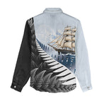 Personalised New Zealand Pakeha Women Casual Shirt Kiwi Silver Fern and Sailing Ship Compass