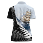 Personalised New Zealand Pakeha Women Polo Shirt Kiwi Silver Fern and Sailing Ship Compass